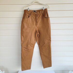 Vintage Forenza 100% brown leather mom style high waisted women's pants